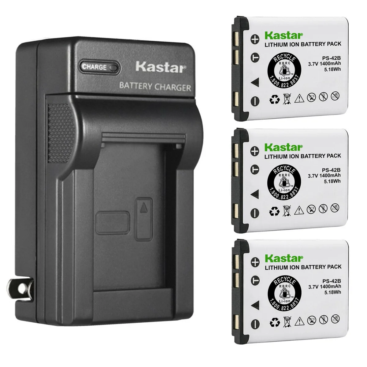 Kastar Kastar 3-Pack Battery &amp; AC Wall Charger PS-42B — product photo