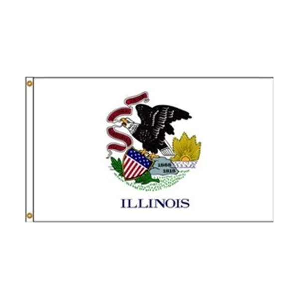 Rectangular Illinois state flag, 200 denier nylon, header and grommets, digital single/reverse image