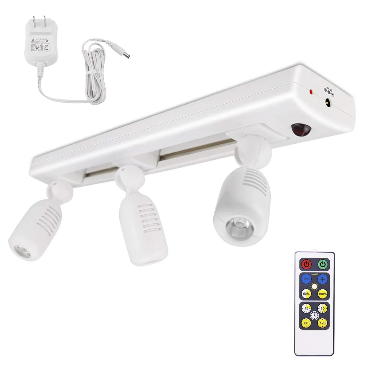 White three-head LED track light kit with remote control