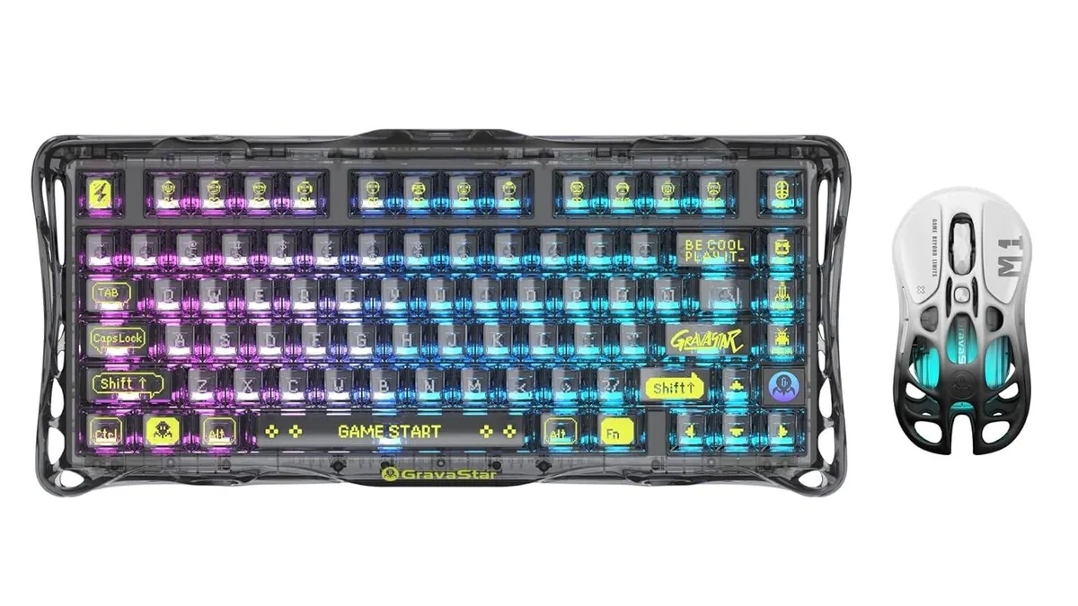 WISDUM WISDUM Mercury K1 Lite 75% Mechanical Gaming Keyboard Transparent Black & M1 Pro Wireless Mouse Gradient Black — product photo