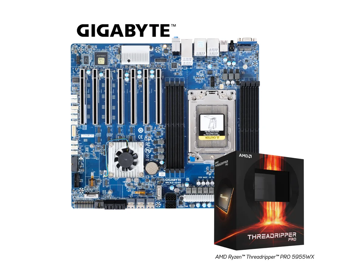 GIGABYTE GIGABYTE MC62-G40-5955WX01 server motherboard with Threadripper PRO 5955WX 16-core 32-thread — product photo