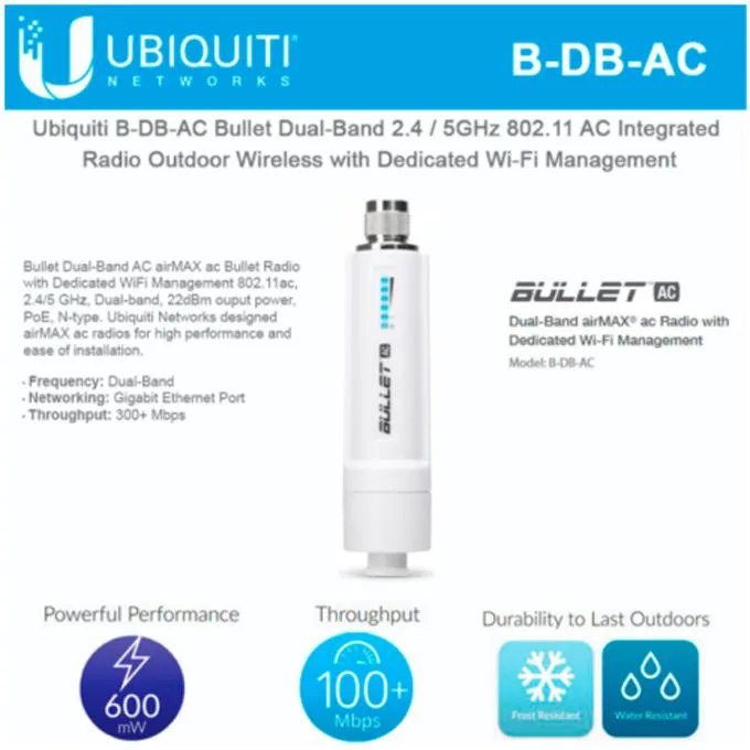 Ubiquiti Networks Ubiquiti Networks Bullet AC Dual-Band 2.4 5 GHz 300 Mbps 22 dBm — product photo