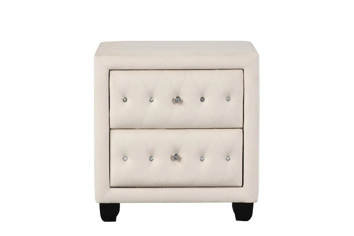 tuphen tuphen Sophia Crystal Tufted 2-Drawer Nightstand Cream 16x26x27.5 — product photo