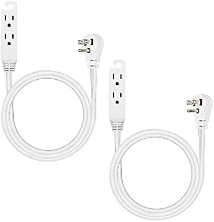 TAURKENAM TAURKENAM 3 Outlet Power Adapter Flat Plug 3FT 16/3 Awg White 2 Pack — product photo