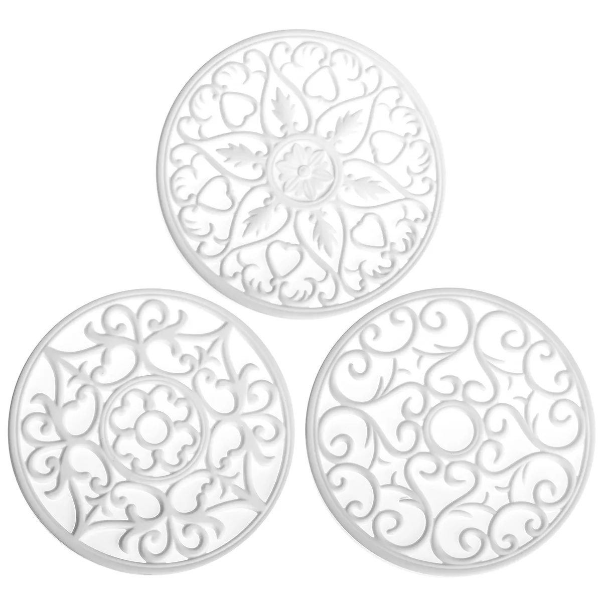 Three white square silicone trivets, 7.8 inch, textured non-slip surface, flexible heat-resistant mats