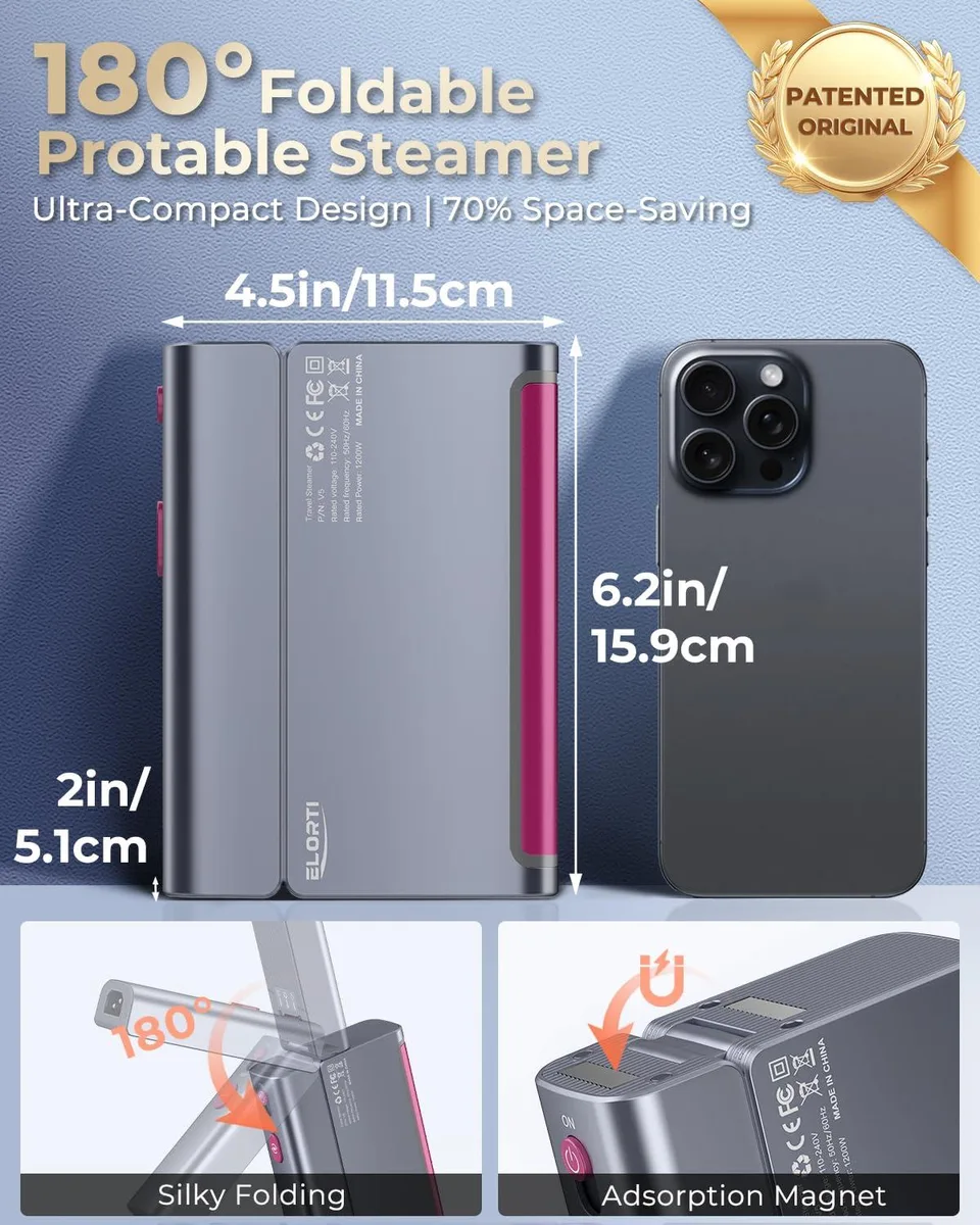  ELORTI V5 Foldable Travel Steamer 1200W 110ml 180° — product photo