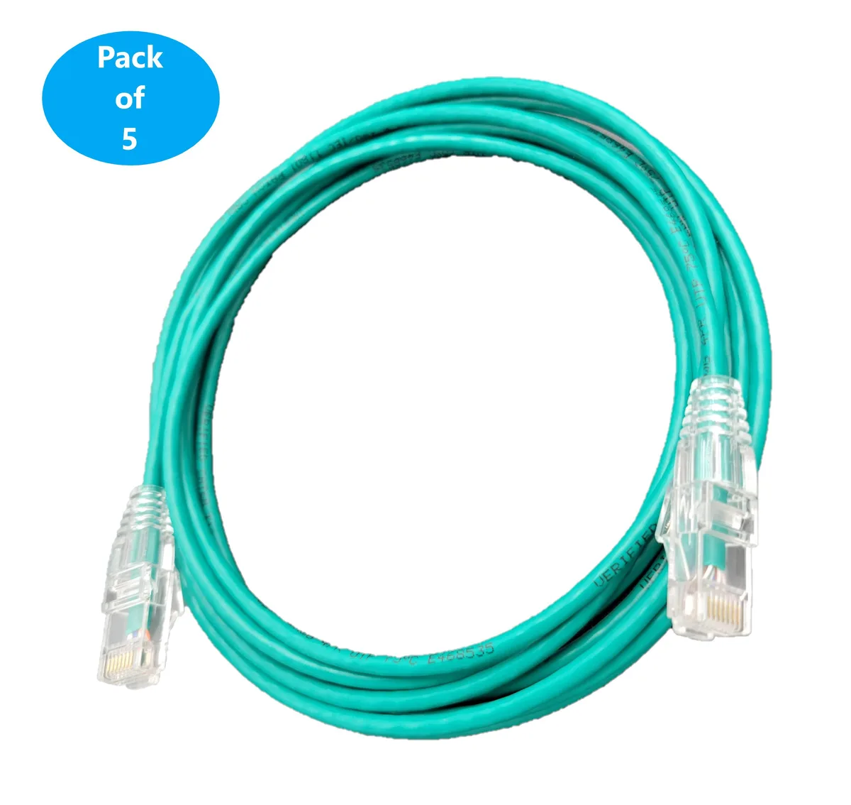 Micro Connectors Micro Connectors 5 ft Cat6A Ultra Slim 28AWG Green 5-Pack network ethernet cable — product photo