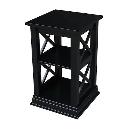 Black wooden accent table with lower shelf, 46 by 70