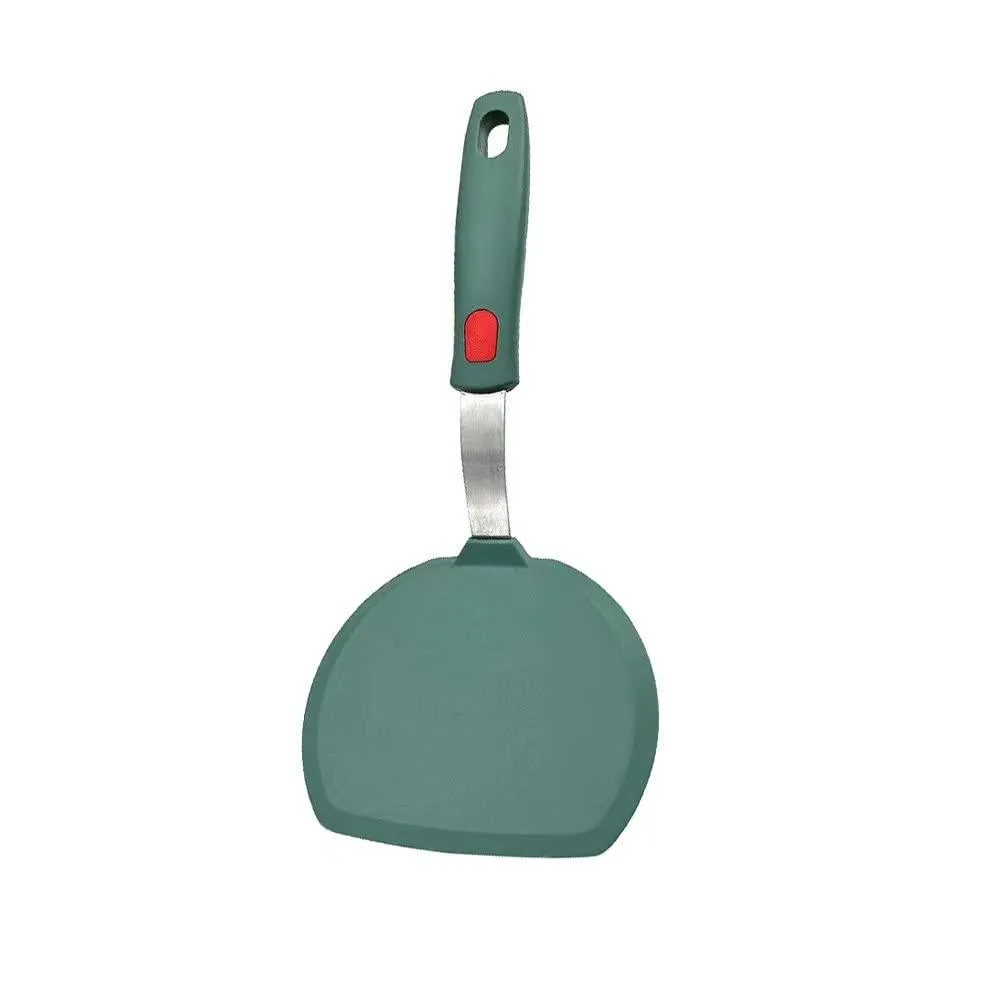 Grey-black round silicone spatula with black handle, 10.82 inches long