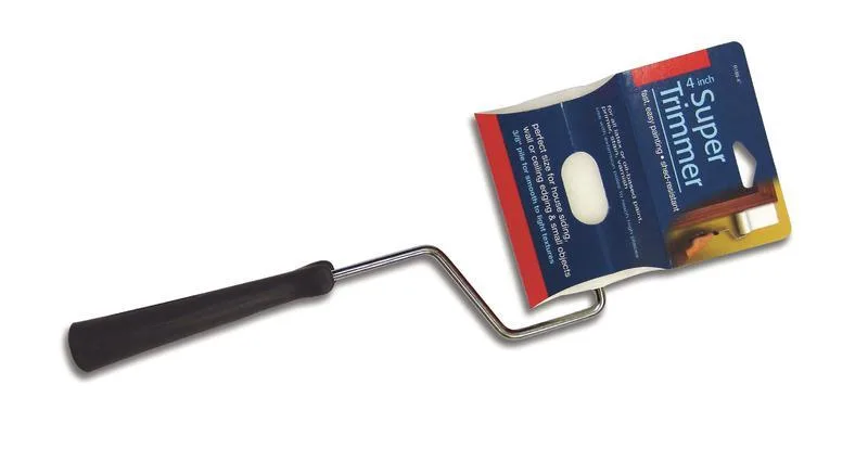 Wooster Super Doo-Z 4 in mini roller kit with woven cover and black plastic handle on galvanised wire cage frame