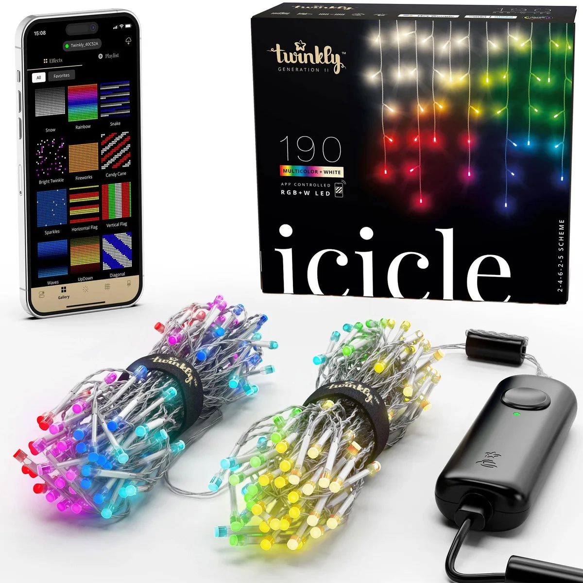 Twinkly Twinkly TWI190SPP-TUS Icicle String Light 190 LED Multicolor + White — product photo