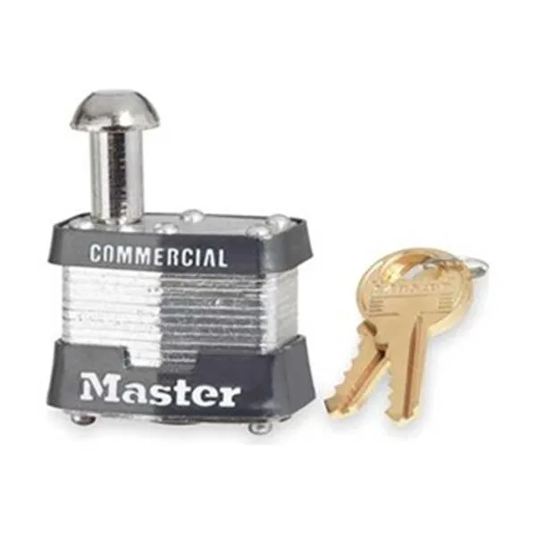 Silver rectangular steel padlock with 3/8 inch shackle and key number 522