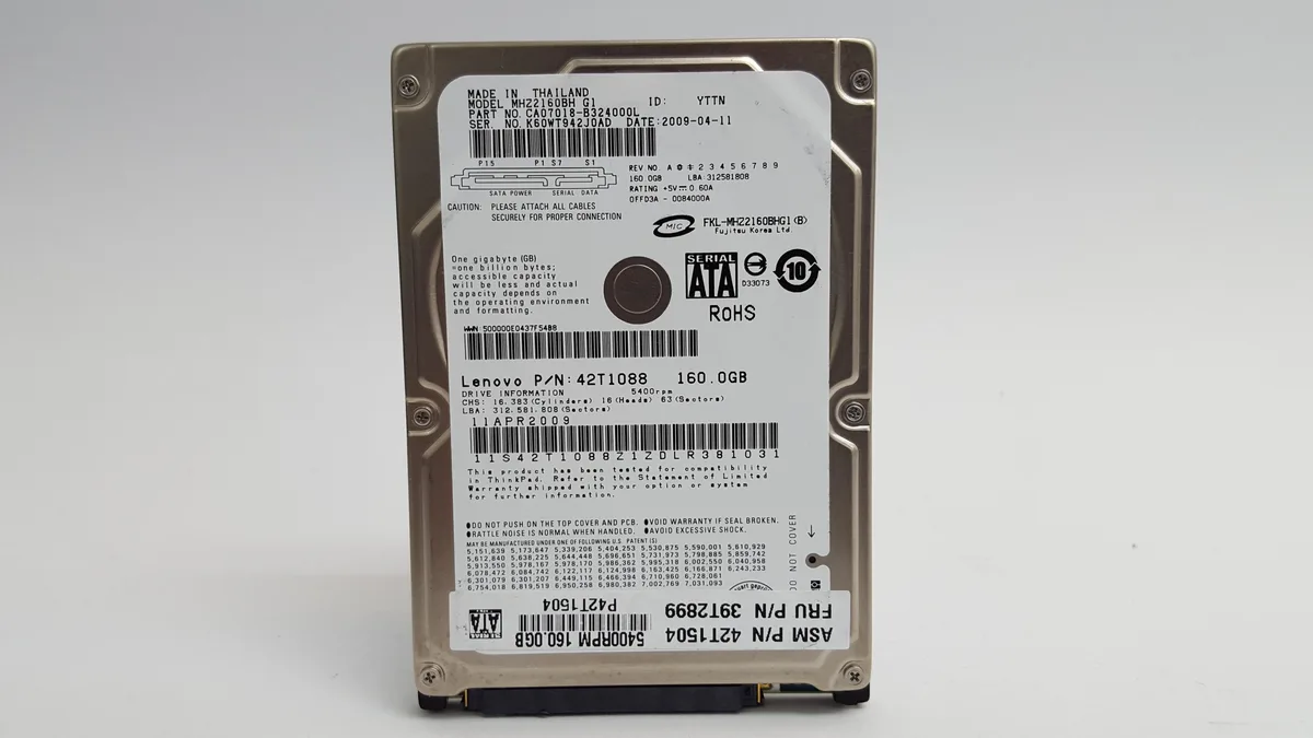 Fujitsu Fujitsu MHZ2160BH G1 160GB 2.5" SATA 5400 RPM 8MB Cache internal hard drive — product photo