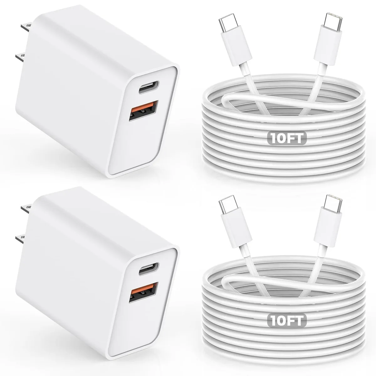 Elestur Elestur 20W Dual Port USB C+A Charger 2Pack 10FT USB C-C Cable — product photo