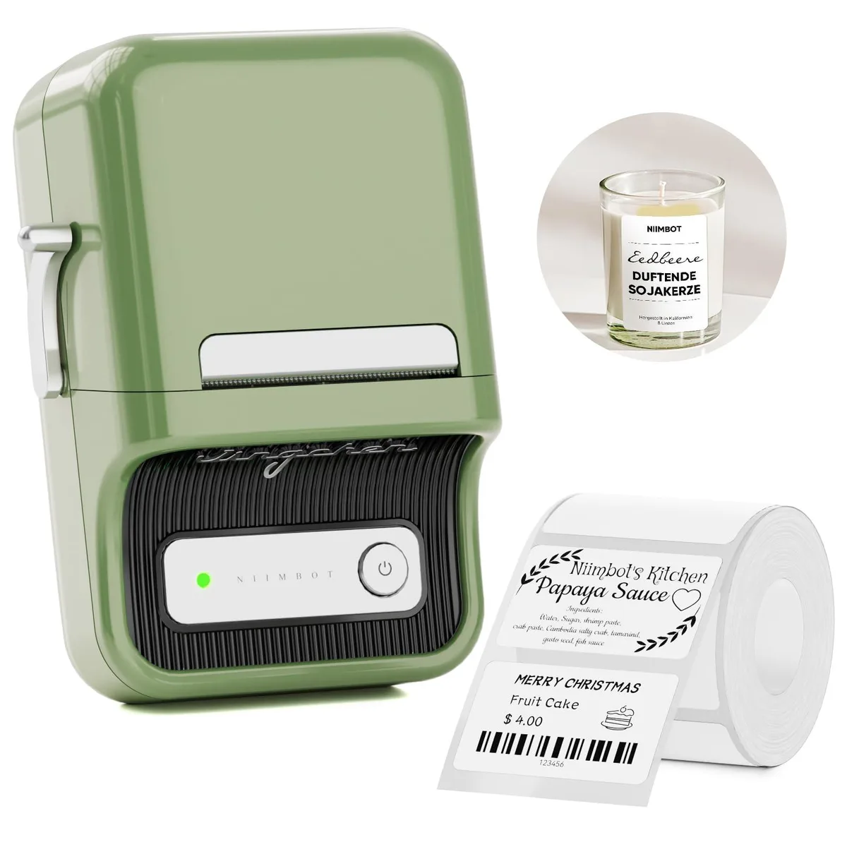 Compact white rectangular thermal label printer with rounded edges and Bluetooth connectivity