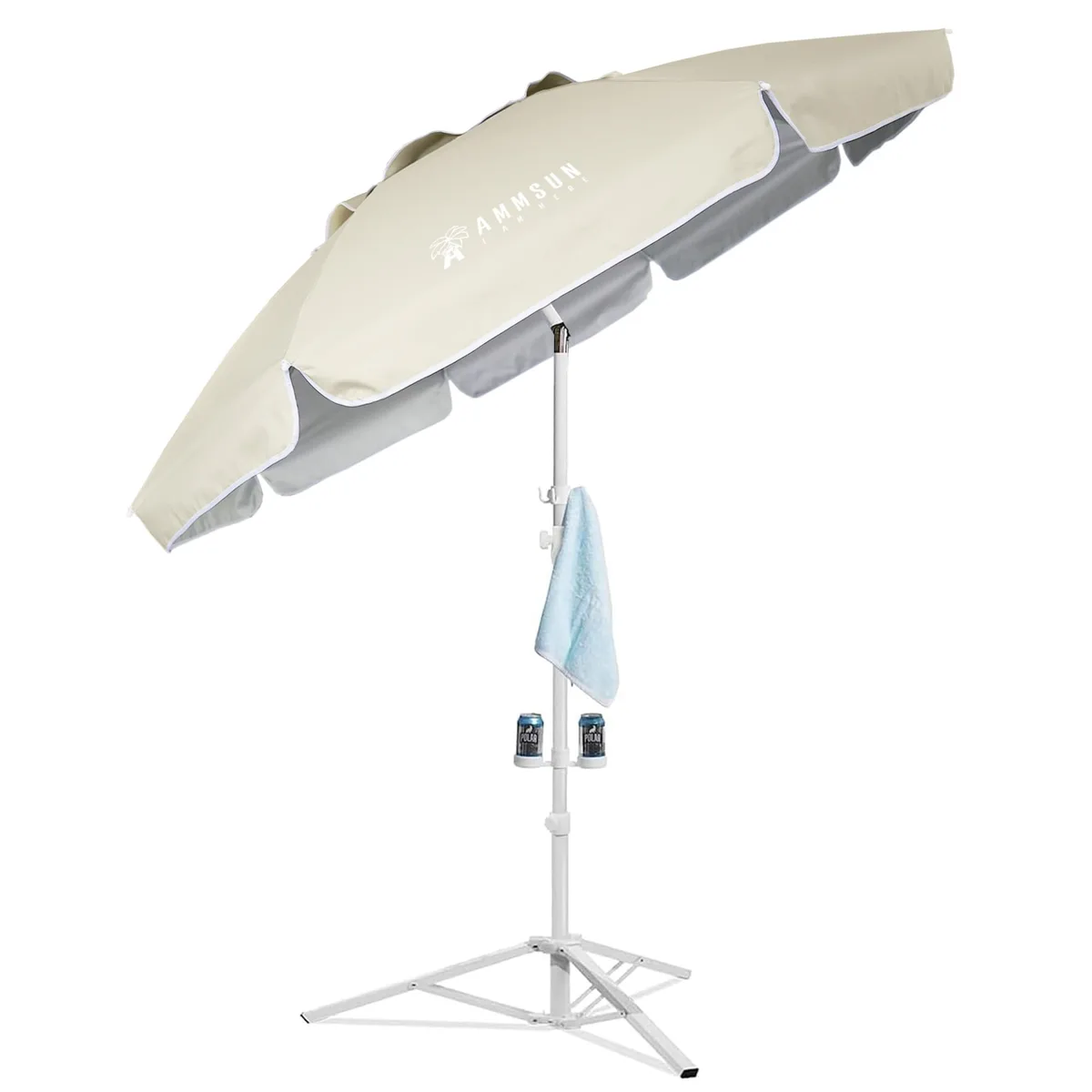  AMMSUN 6.5ft Portable Umbrella with Stand, Beige — product photo