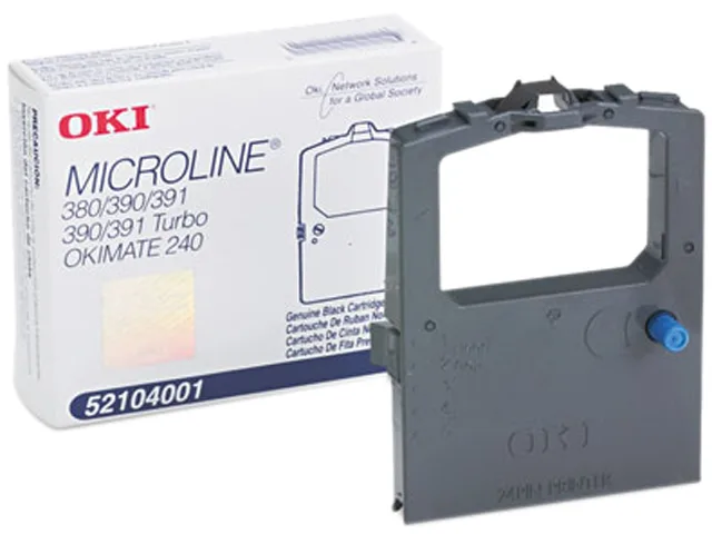 Black printer ribbon cartridge in sealed packaging