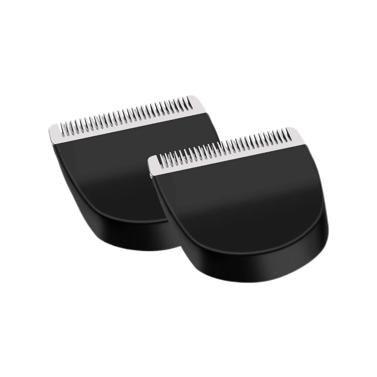 Two black snap-on replacement blades for peanut trimmers