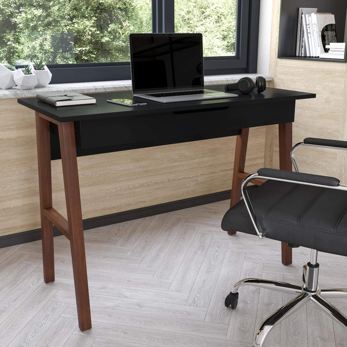 Flash Furniture Flash Furniture Writing Computer Desk with Drawer Black/Walnut office furniture — product photo