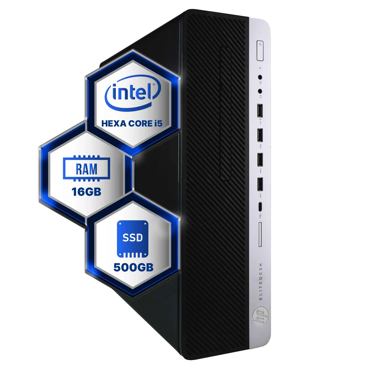 HP HP EliteDesk 800G4 desktop PC i5-8500 3.2GHz 16GB DDR4 500GB SSD Wi-Fi 6 Win 11 Pro — product photo