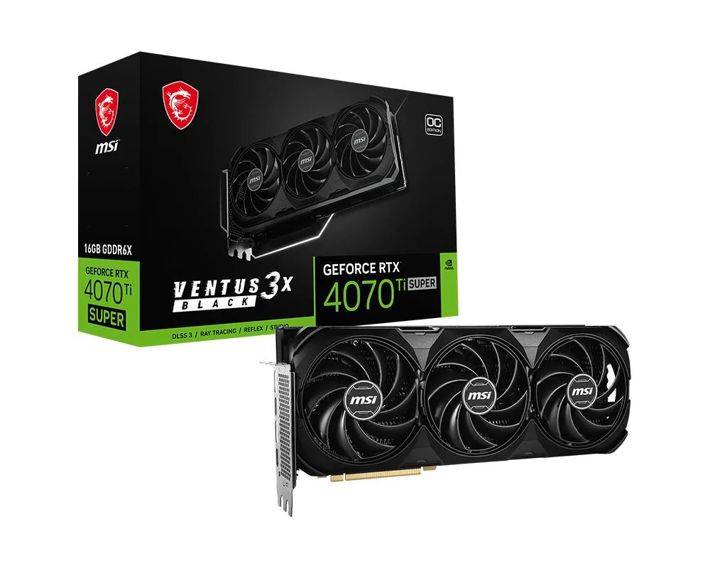 MSI MSI GeForce RTX 4070 Ti SUPER 16G Ventus 3X Black OC graphics card — product photo