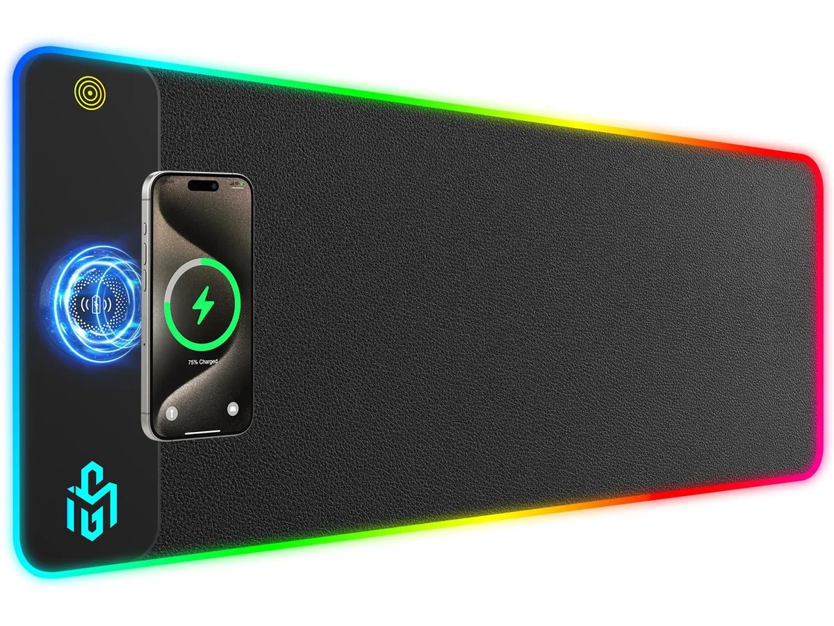 KEHIPI KEHIPI PU Leather RGB Mouse Pad 800x300x4mm 15W Wireless Charging Carbon Black — product photo