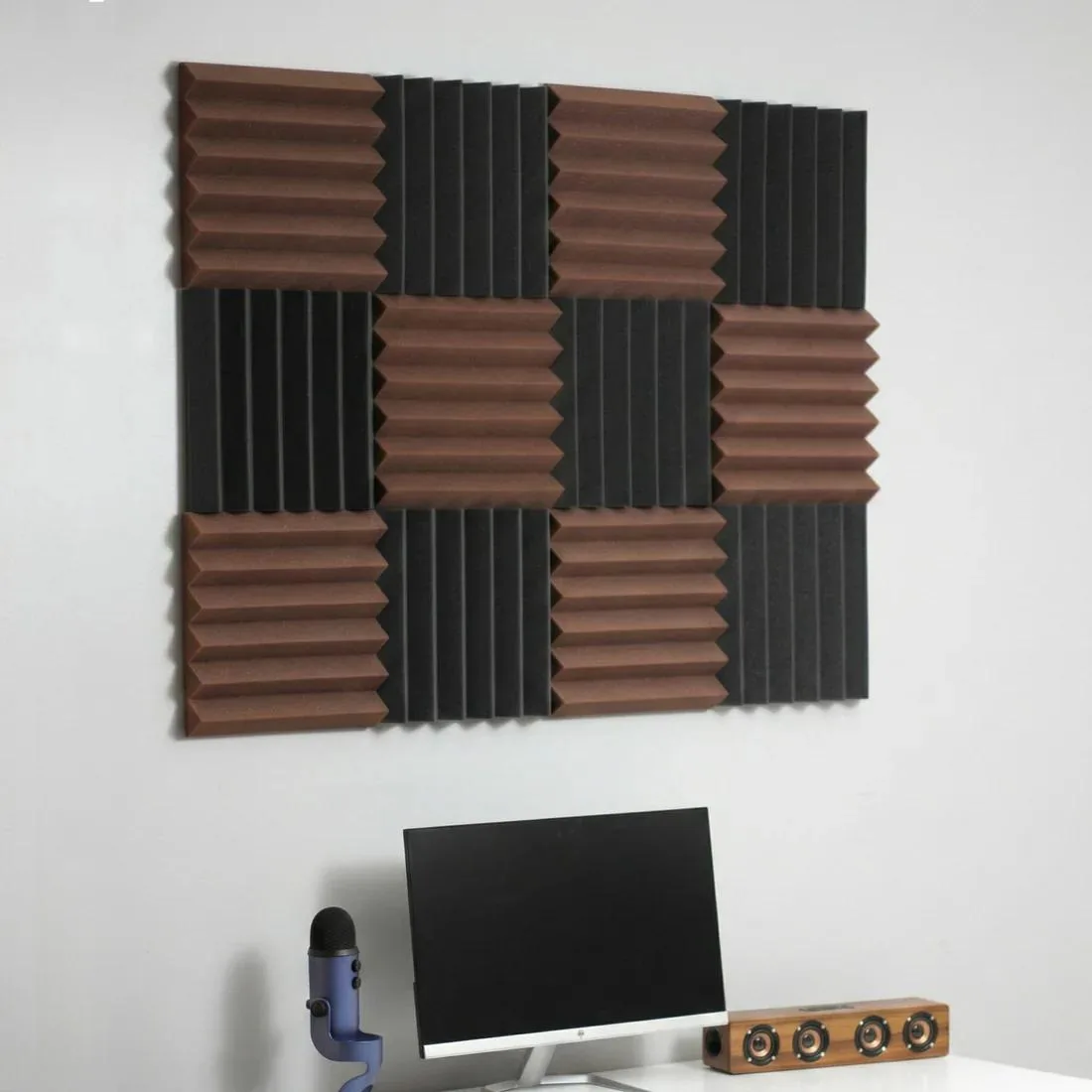 Soundproof Store Soundproof Store Wedge Acoustic Foam Panels Brown Charcoal 12 Tiles — product photo