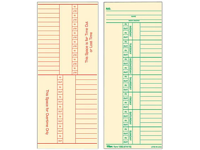 TOPS TOPS 1260 Time Card Named Days Two-Sided 500/Box 143 lb — product photo