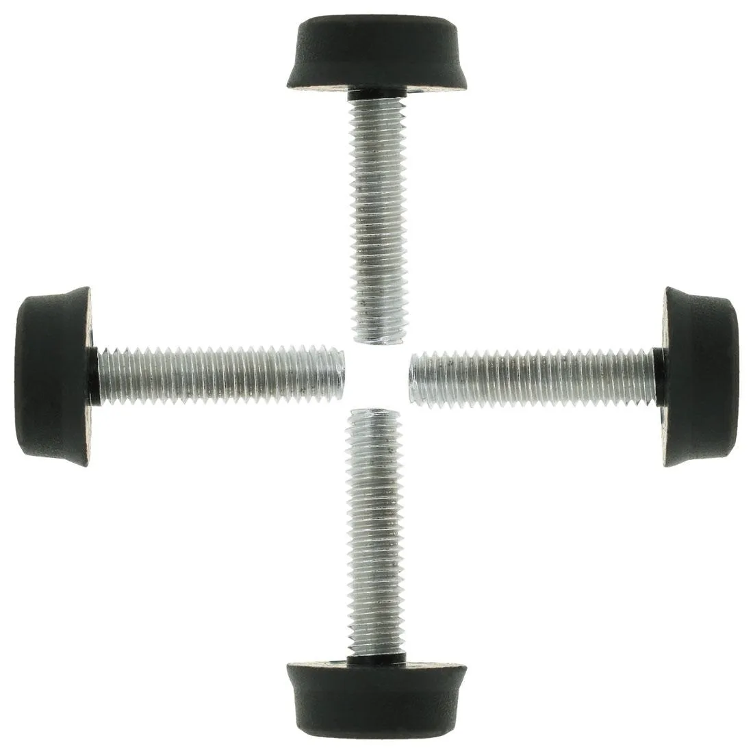 Four M6 levelling feet with 24mm threaded stems and 18mm plastic bases