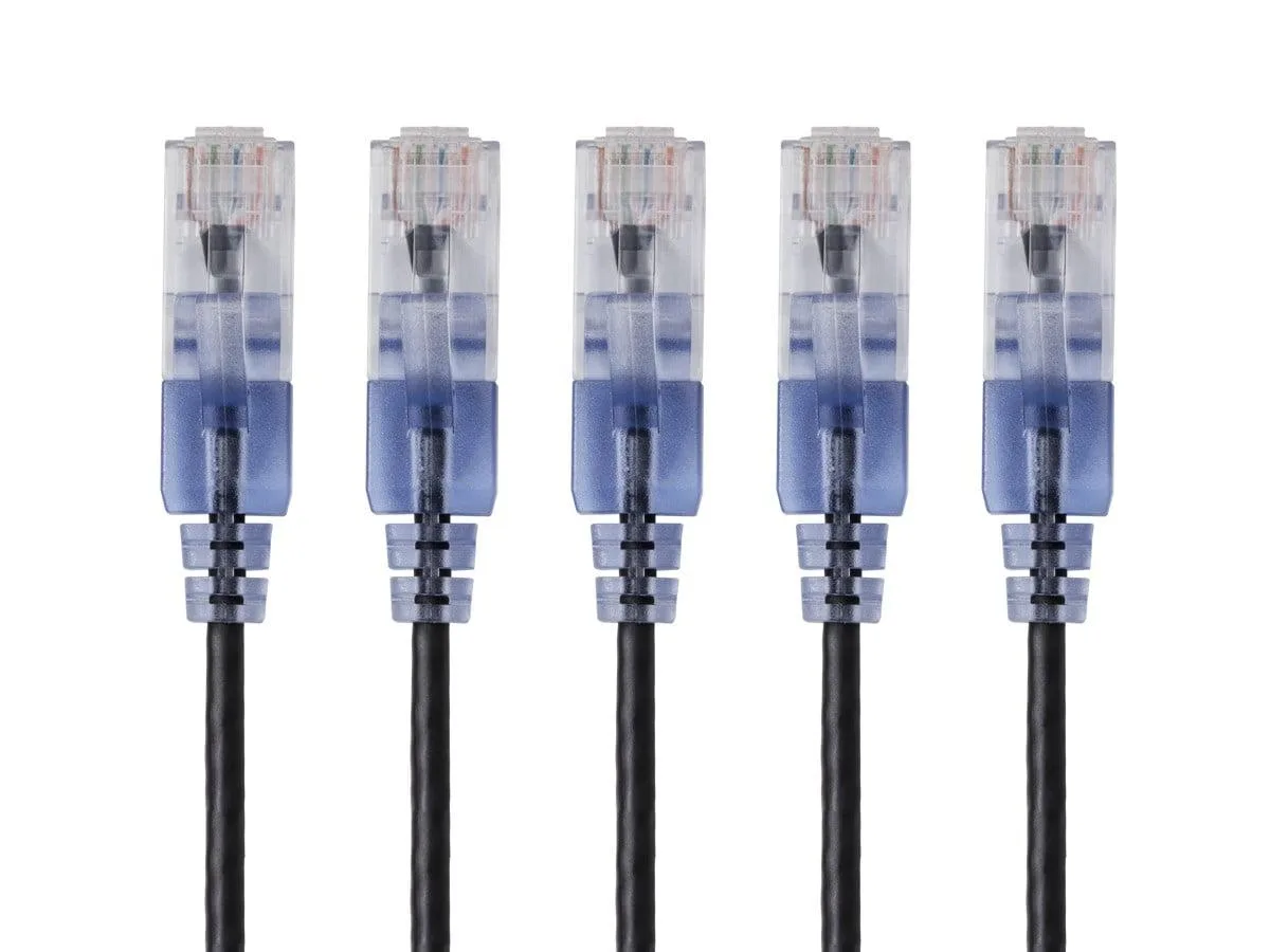 Monoprice Inc. Monoprice 115125 SlimRun Cat6A 550MHz 30AWG 1ft Black 5-Pack — product photo