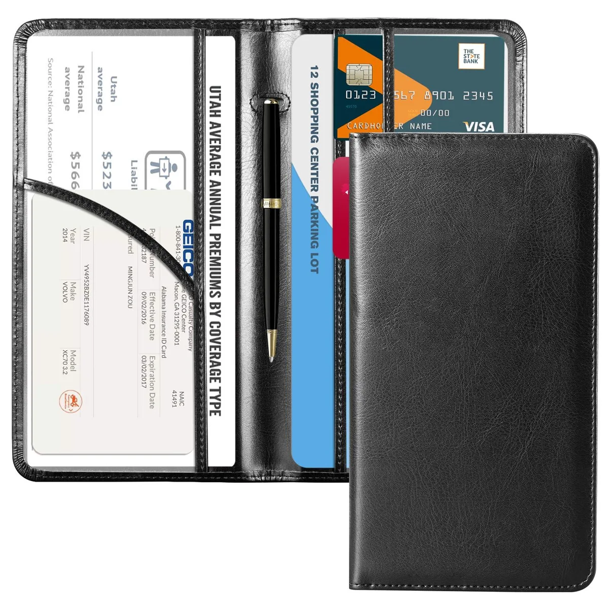  CoBak Car Registration Holder Magnetic 9.5" 5.1" Black Faux Leather — product photo