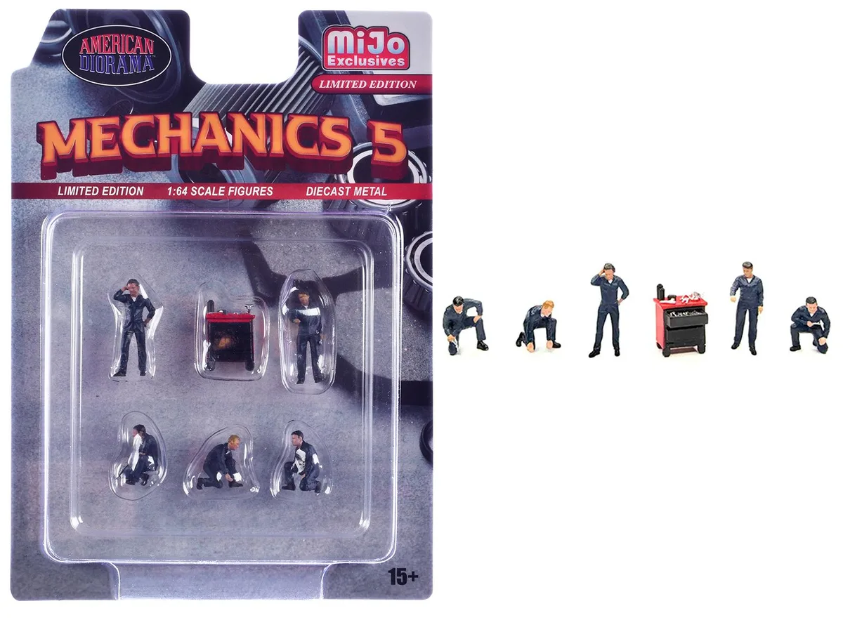 American Diorama American Diorama Mechanics #5 6pc Diecast Figure Set 1/64 Scale — product photo