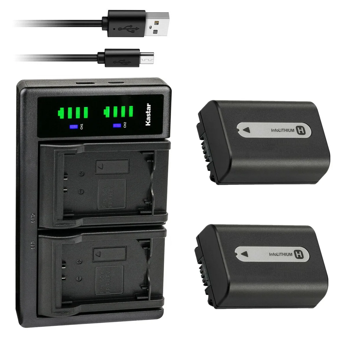 Kastar Kastar NP-FH50 2-Pack Battery &amp; LTD2 USB Charger for Sony DCR-DVD810/850/905/908/910/920 &amp; DCR-HC16/17/18/19 — product photo