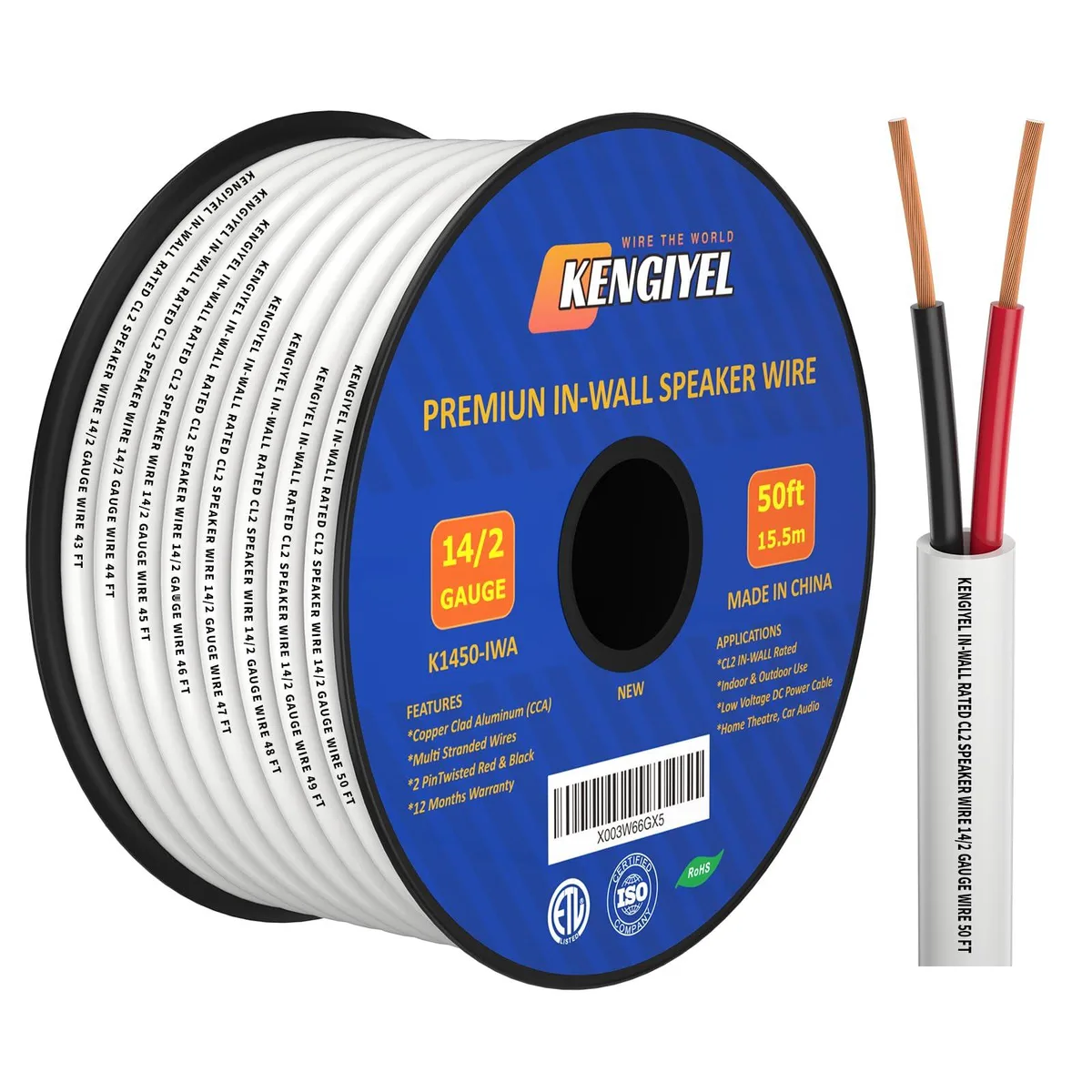  KENGIYEL 14 AWG Speaker Wire 50 ft CCA — product photo