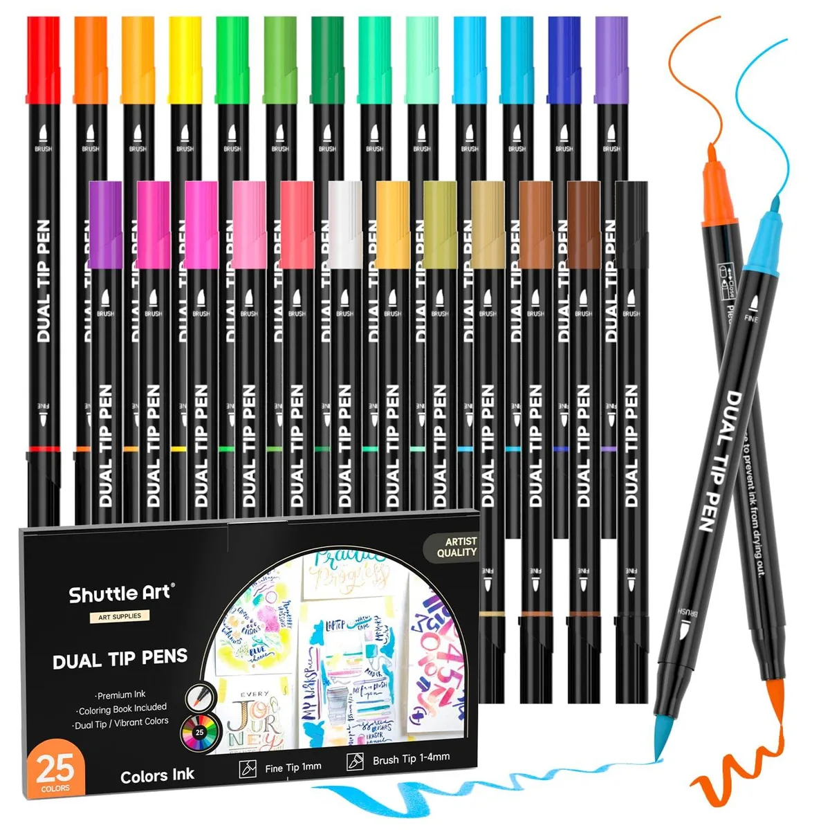Boxed set of 25 dual-tip markers with coloring book