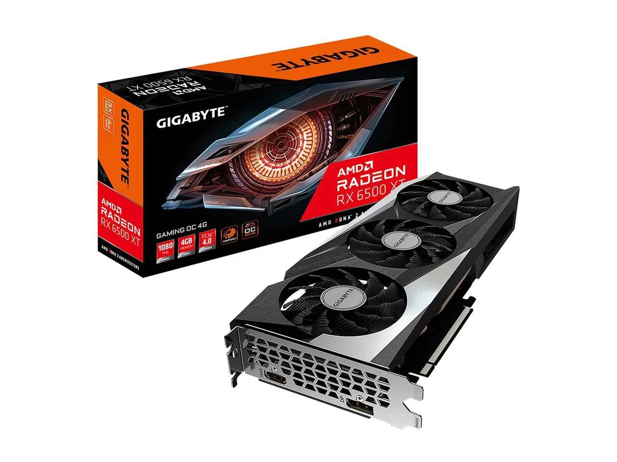 GIGABYTE GIGABYTE GV-R65XTGAMING OC-4GD Radeon RX 6500 XT 4GB graphics card — product photo