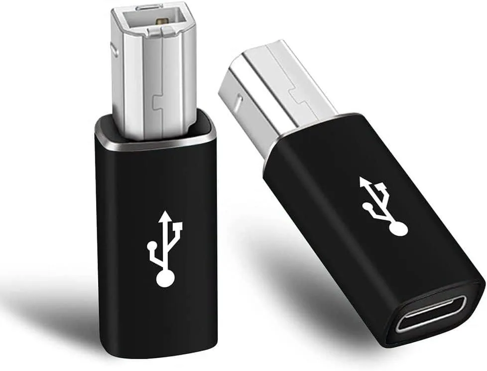 Two straight USB-C female to USB-B male adapters