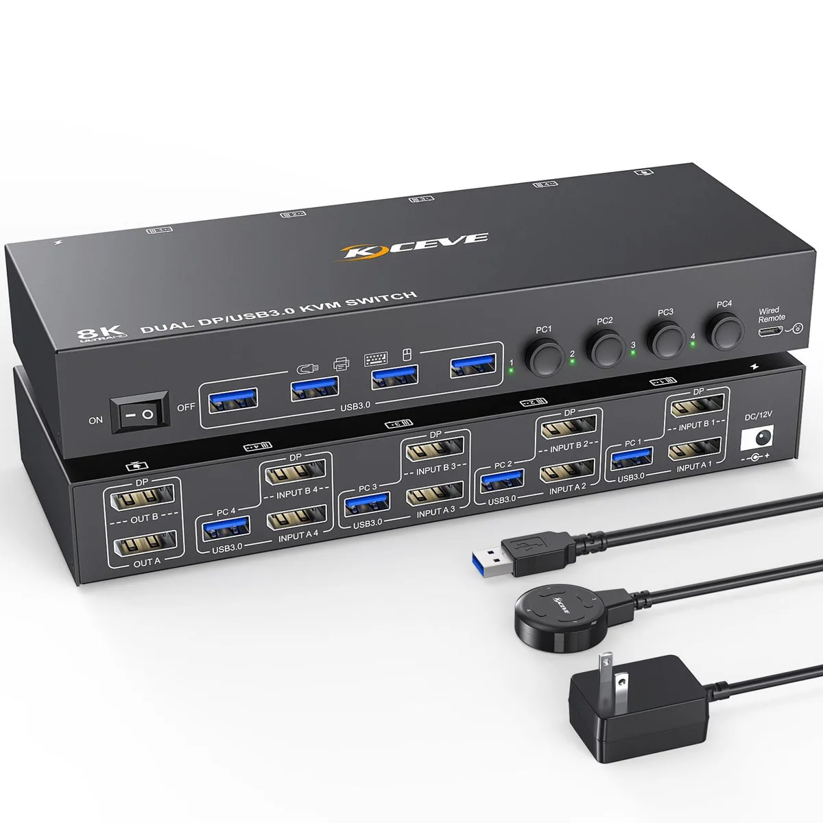 Vszerda Vszerda KCDZUS4402DP 4-Port 2-Monitor DP KVM Switch USB 3.0 — product photo