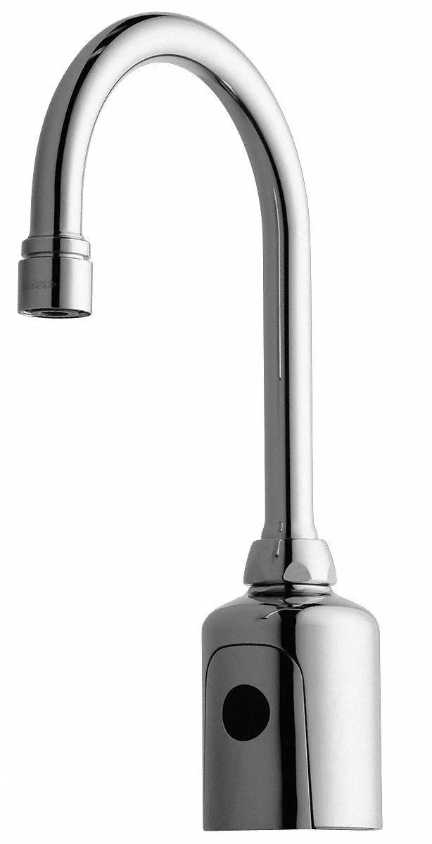 Deck-mounted chrome gooseneck faucet with sensor handle