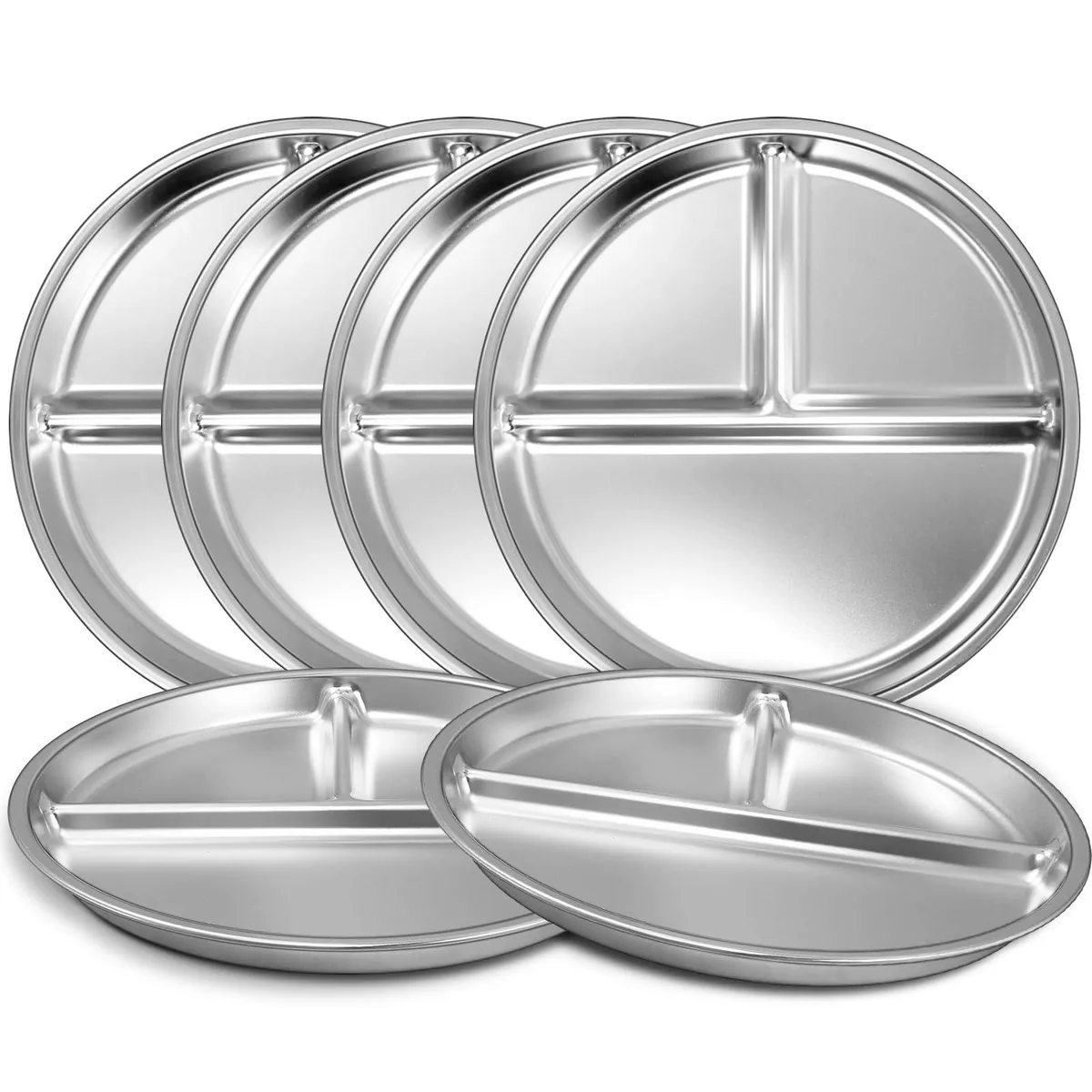 Set of 30 white rectangular plastic plates with silver rim, 9 inch