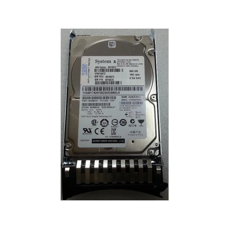 Small silver 2.5 inch SAS hard drive with label showing 600GB 10K 6Gbps