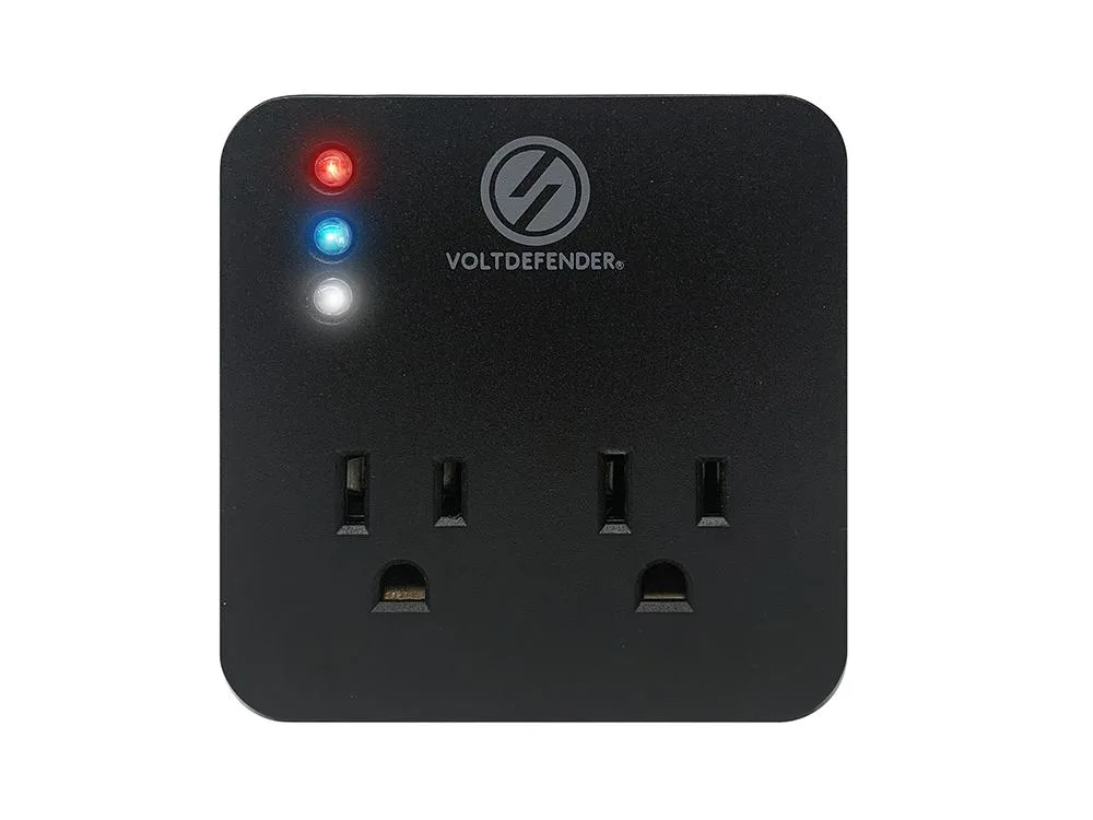 Black VOLTDEFENDER VP-2 voltage protector with three LED indicator lights