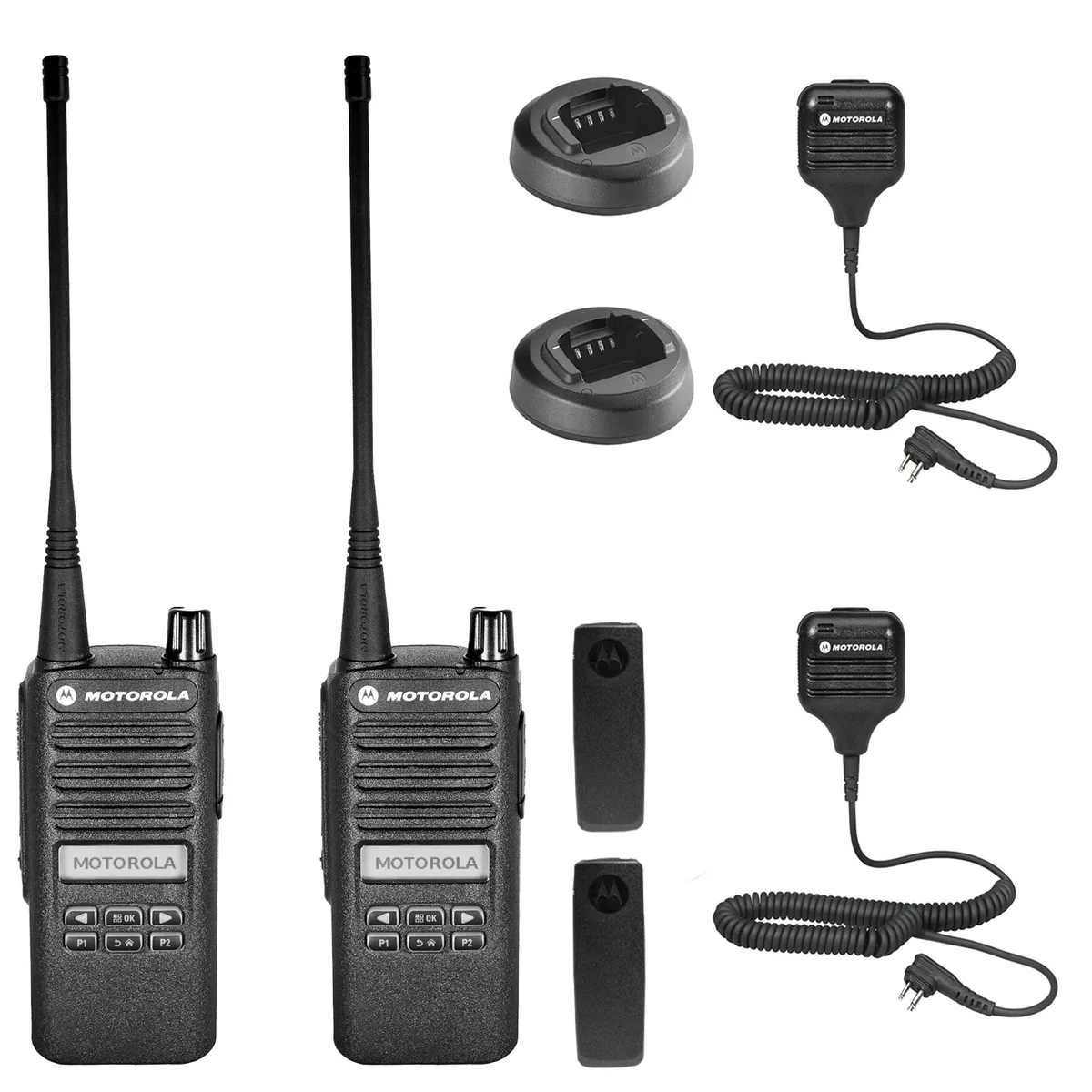 Motorola Motorola CP100D Analog UHF Two-Way Radio 16ch 4W 403-480MHz 2-pack HKLN4606 mic — product photo