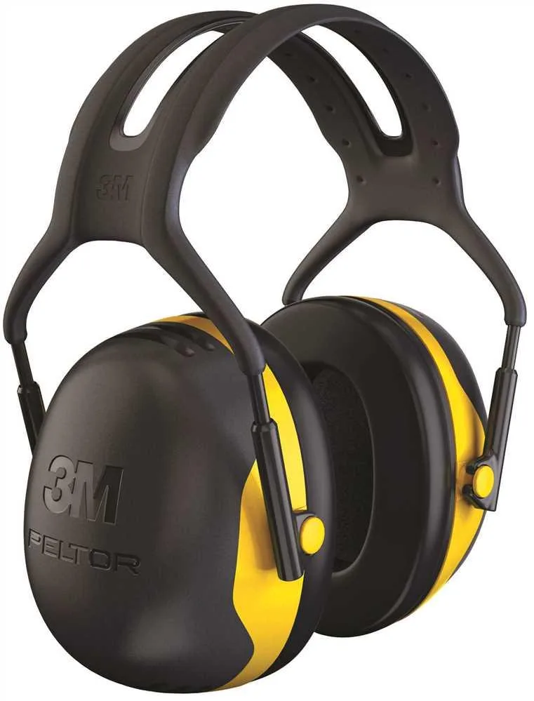 Black and yellow over-the-head earmuffs with twin wire headband and tilting earcups