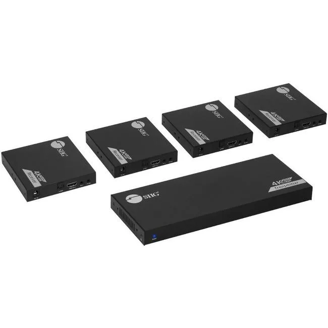 Compact black metal box with multiple HDMI, RJ45, IR and audio ports