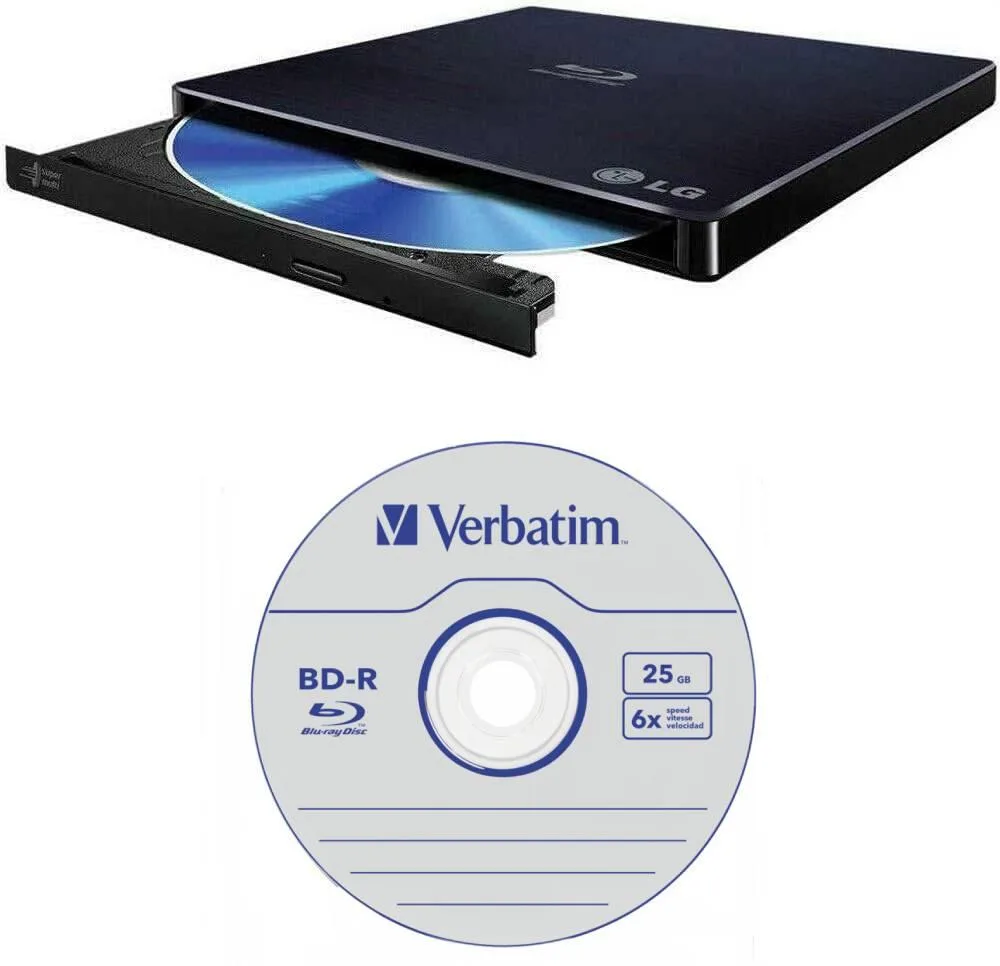Slim black portable Blu-ray DVD writer with tray load
