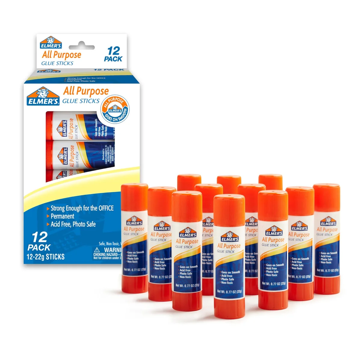 Twelve clear twist-up glue sticks in a rectangular box