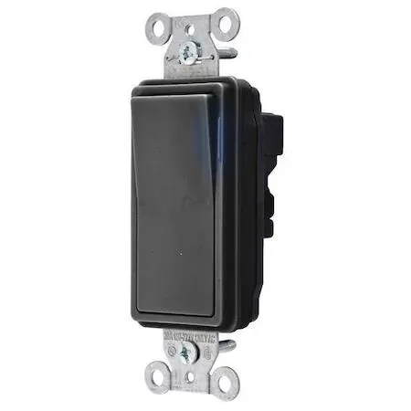 Black illuminated rocker wall switch, single pole, 15 A, 120/277 V AC, thermoplastic housing