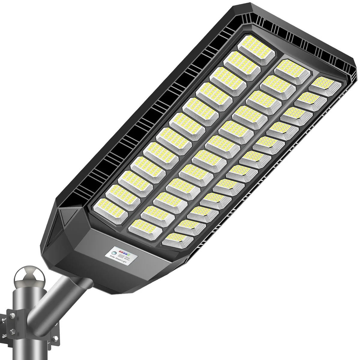 Rectangular black acrylic solar street light 30.31 by 13.54 by 2.76 inches with remote control