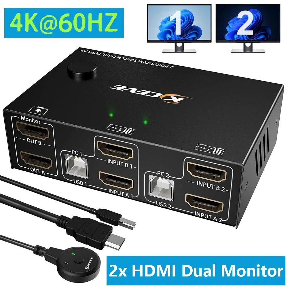 AUTYUE AUTYUE Dual Monitor HDMI KVM Switch 2 PC 2 Monitor 4K@60Hz 4 USB 2.0 — product photo